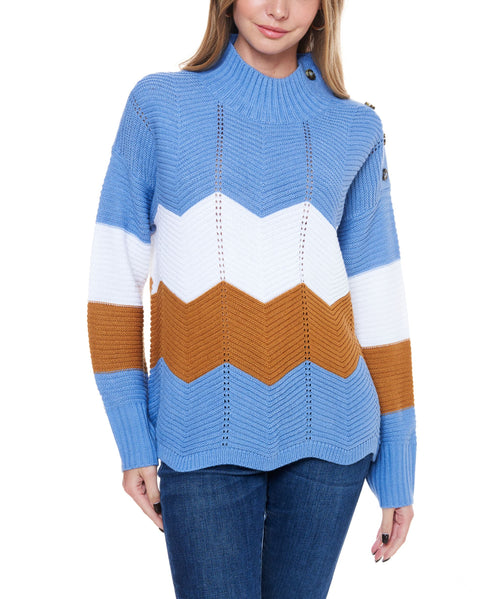 Fever Womens Ribbed Mock Neck Sweater With Shoulder Button